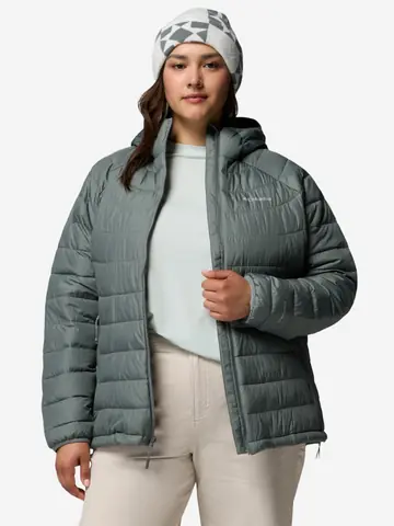 Пуховик женский Columbia Powder Lite II Hooded Jacket, Plus Size, Серый